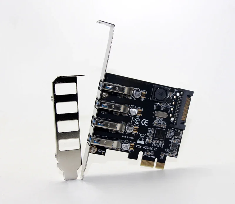 PCIe to 4 Port USB3.0 HUB+SATA 15Pin Power 5Gbps PCI Express Expansion Card USB 3.0 Controllor Adapter for 2U/4U Case Desktop PC