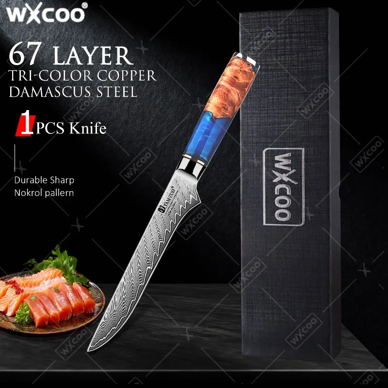 WXCOO 6inch Damascus Steel Professional Boning Knife Sharp Kitchen Chef Knives for Cooking Household Fruit Paring Fillet Knife