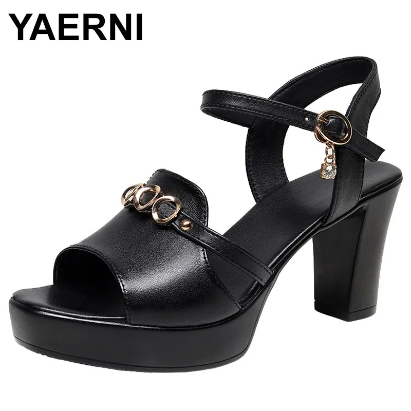 

Elegant Fashion Office Ladies Thick Bottom Block High Heels Sandals 2025 Summer Women's Soft Leather Platform Shoes Model