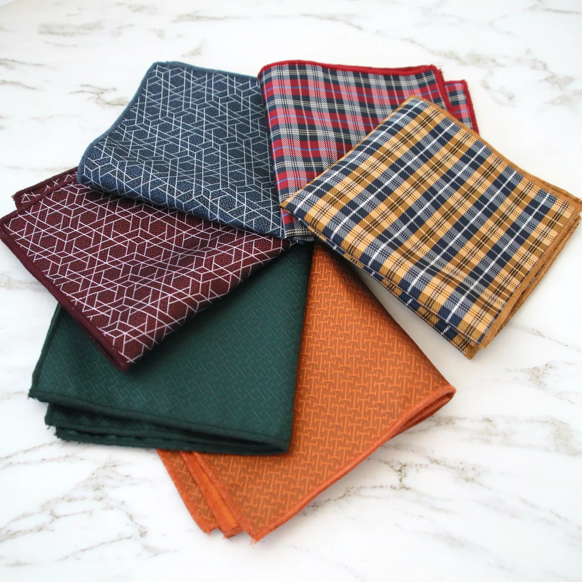 24CM Mens Striped Plaid Handkerchief Formal Dress Suit Pocket Square Towel Business Polyester Chest Shirt Accessories Navy Hanky