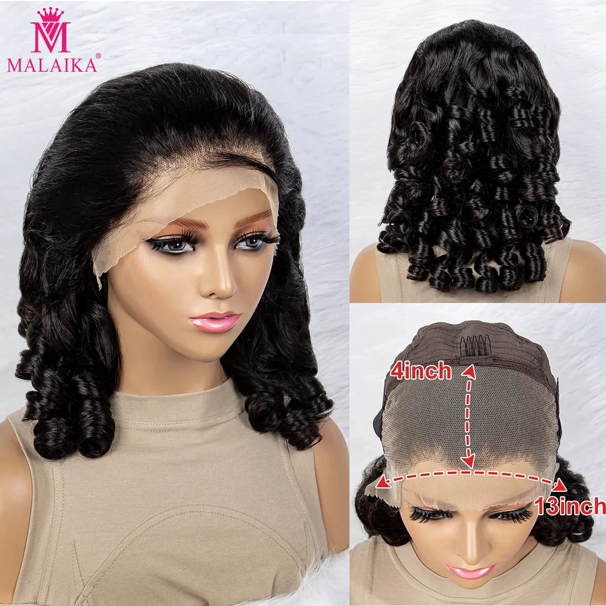 

Malaika Bouncy Curly Spring Black FUMI 13x4 Lace Front Human Hair Wigs High 250 Density For Women Real Wave Frontal Virgin Wig