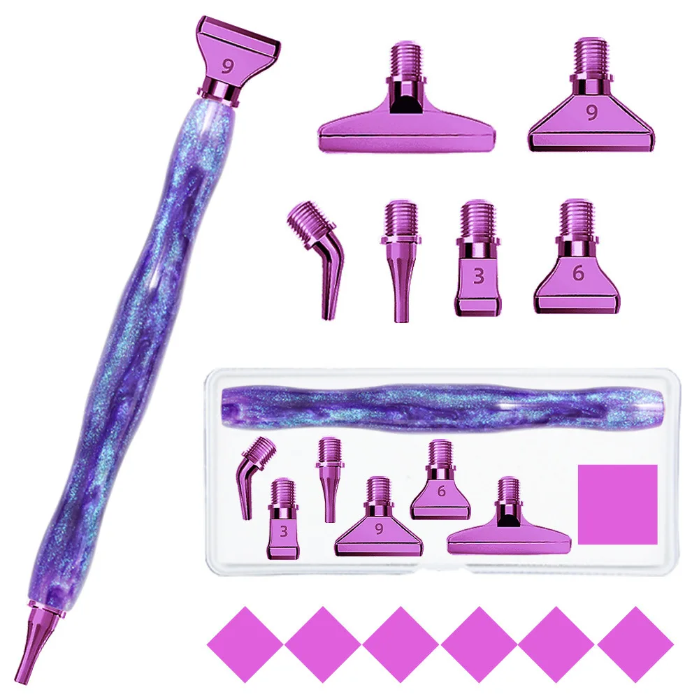 

5D Purple DIY Diamond Pen Set Resin Diamond Painting Tool Point Drill Pen With Thread Multifunctional 6 Metal Pen Heads And Clay