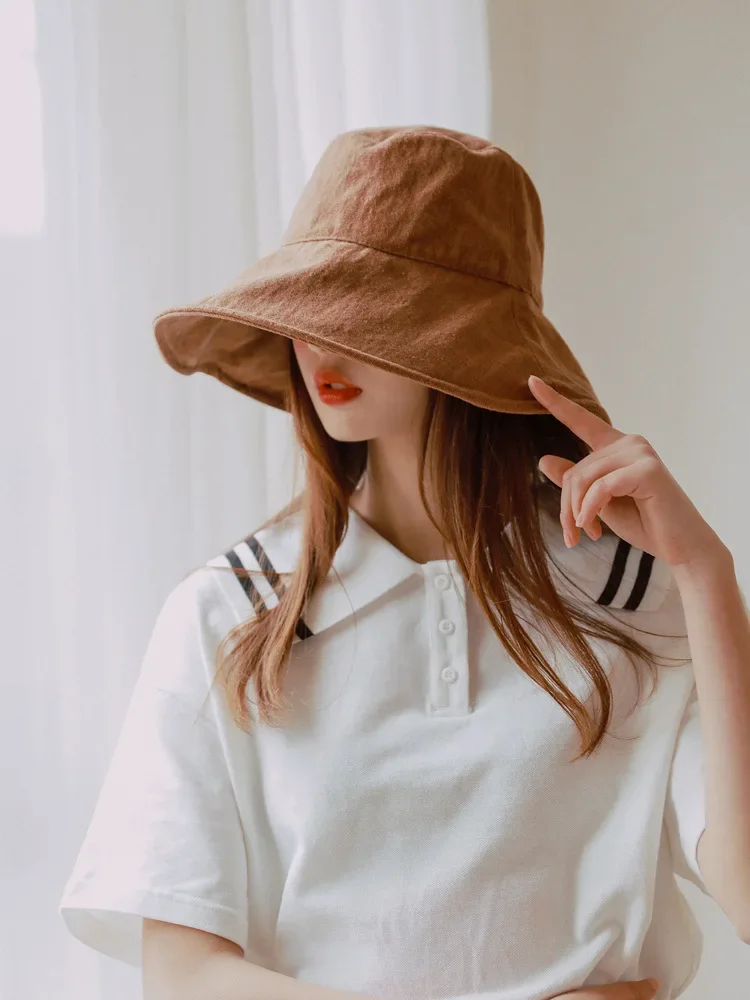 12cm Wide Brim Bucket Hat Women Outdoor Summer Foldable Big Brim Sun Hats Large 100% Cotton Panama Bob