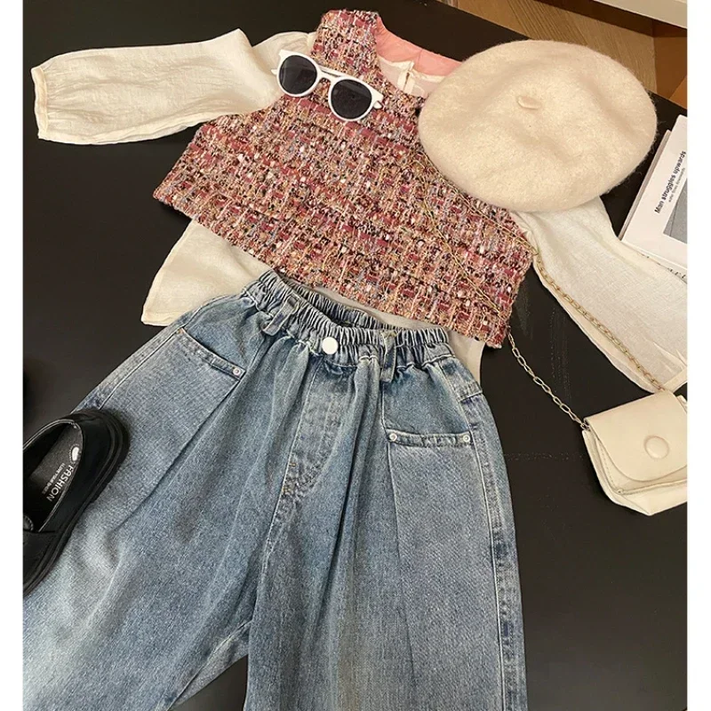 

2024 Mom and Daughter Matching Equal Costume Fashion Mummy and Me Vest Pullover Jeans Mother and Daughter Clothes Women Clothing