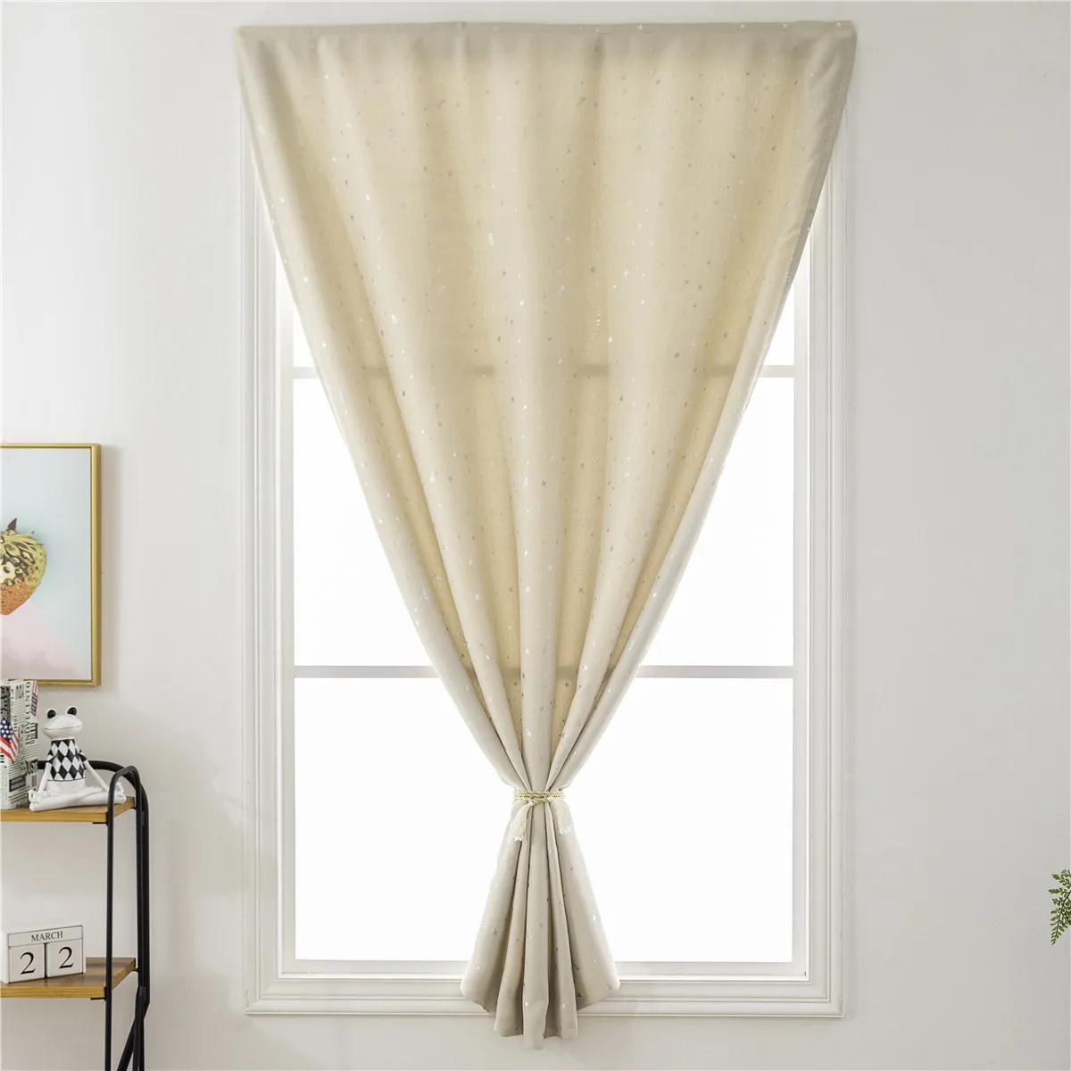 

1 pc Blackout Curtain No Punch Double-Sided Tape Silver Star Decor Thickened Sun Block Privacy Window Curtain For Bedroom