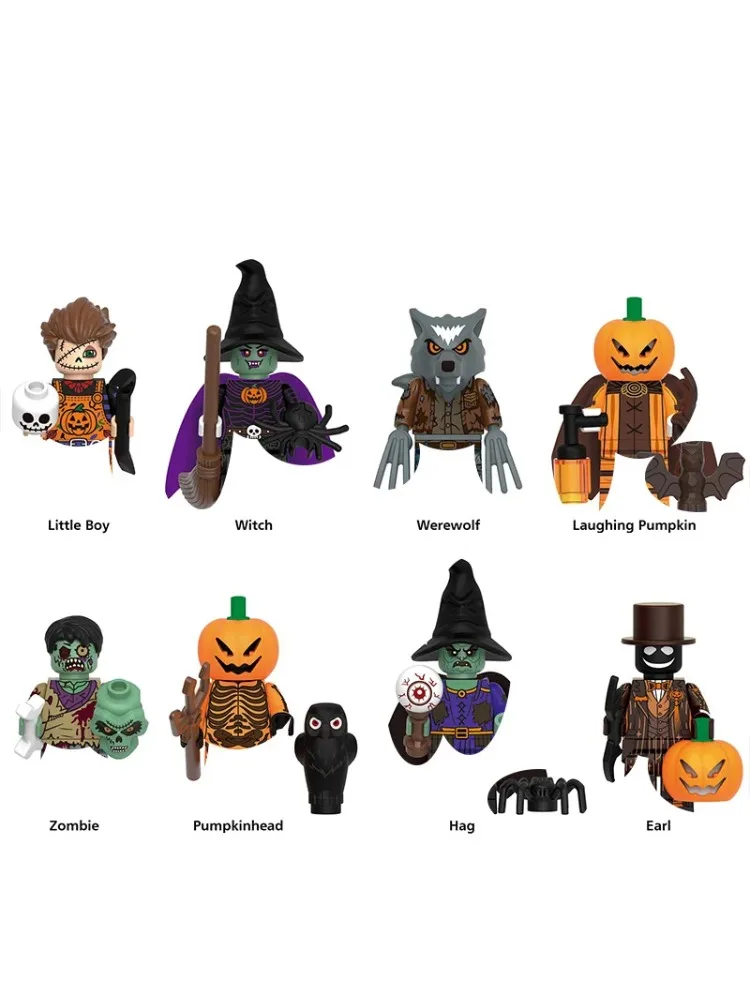 Werwolf Zombie Pumpkinhead Minifiguren Bausteine Actionfiguren mit Besen Schädeln Fledermäuse Sammlerset für Halloween