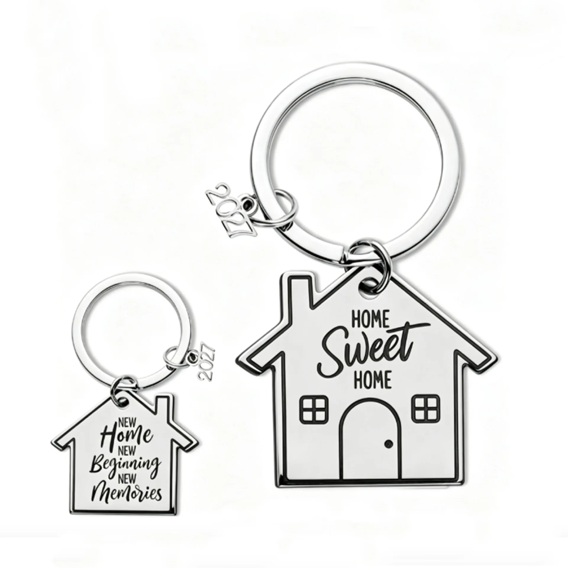 Sweet Home Double side laser Keychain Housewarming Gift Stainless Steel Keychain Pendant for House  Diy Jewelry keyrings