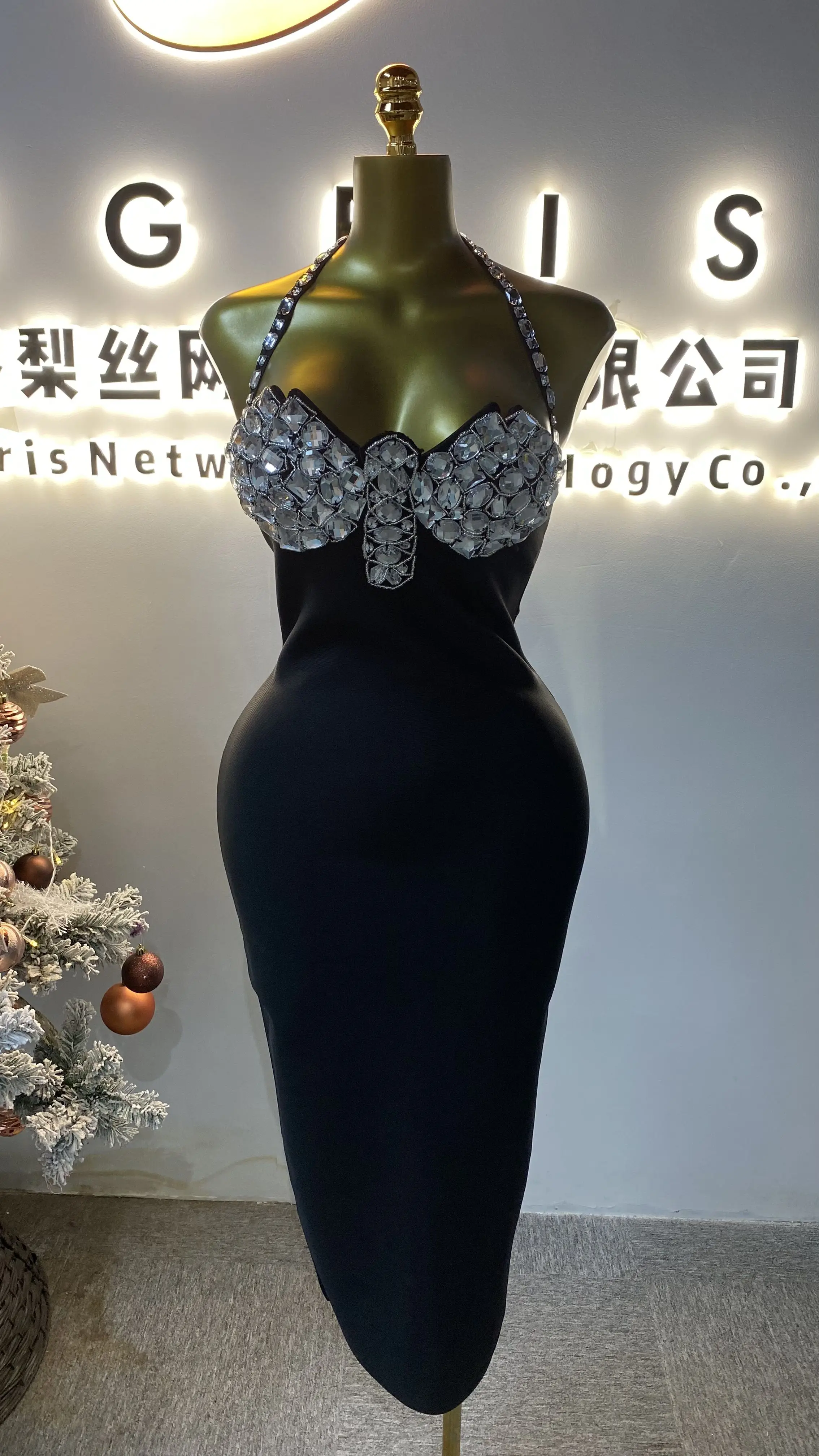 

Women's high-neck sleeveless two-piece base layer stand collar dress, women's moderate evening dress, ball dress-GZXX078