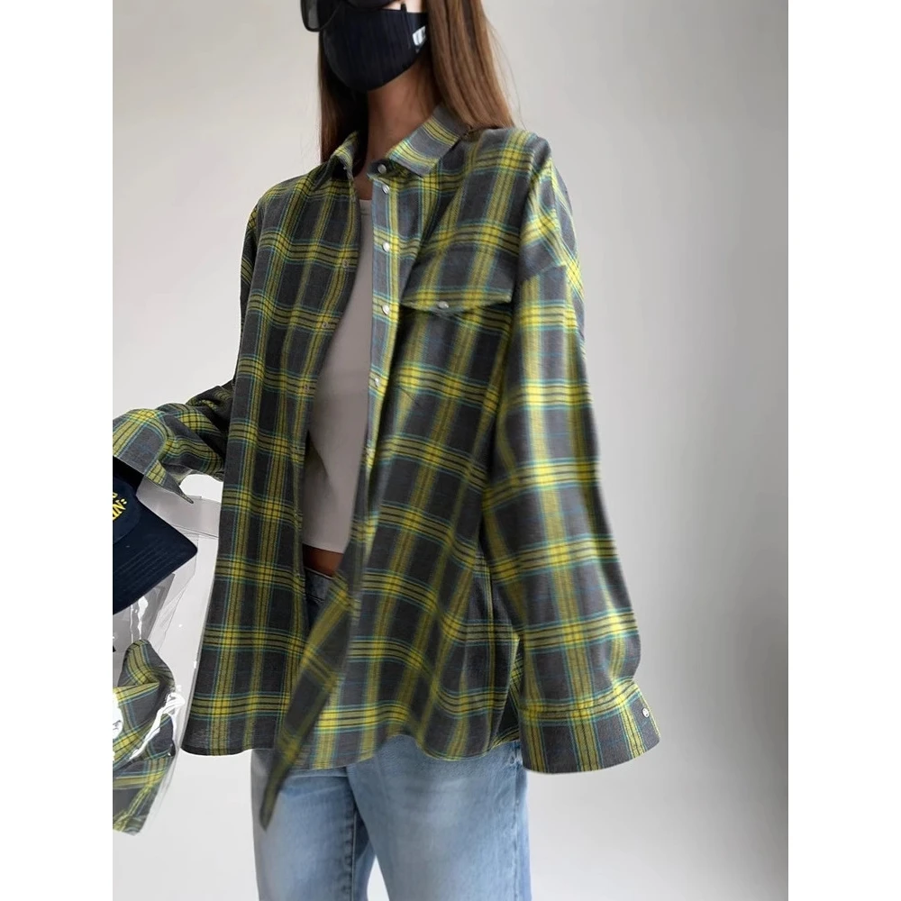 

Свободные женские длинные свеки в стиле ретро с клетчатым узором осеннего сезона, универсальные повседневные деловые офисные туфли