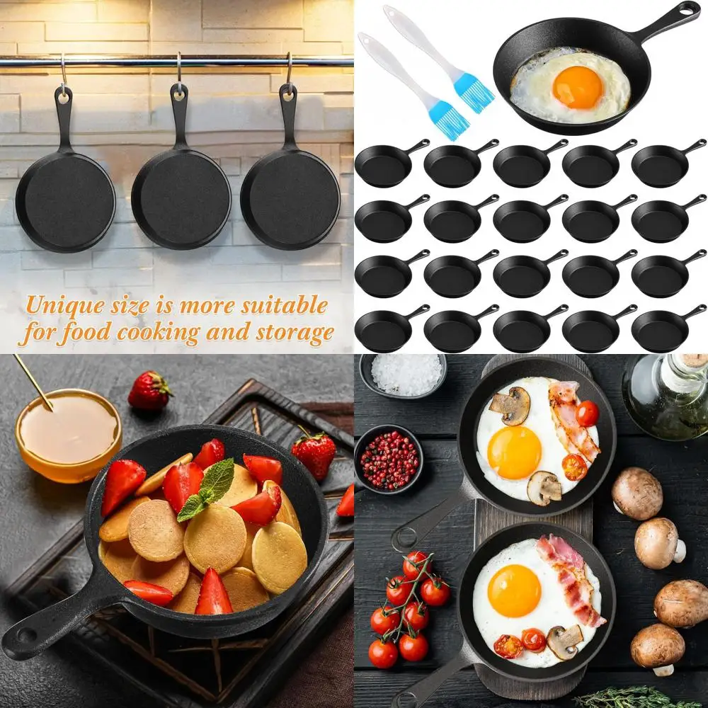 

Набор мини-чугунных сковородок 4 дюйма, антипригарные черные сковороды, идеально подходят для яиц, жарки, готовки на открытом воздухе, кухонный комплект