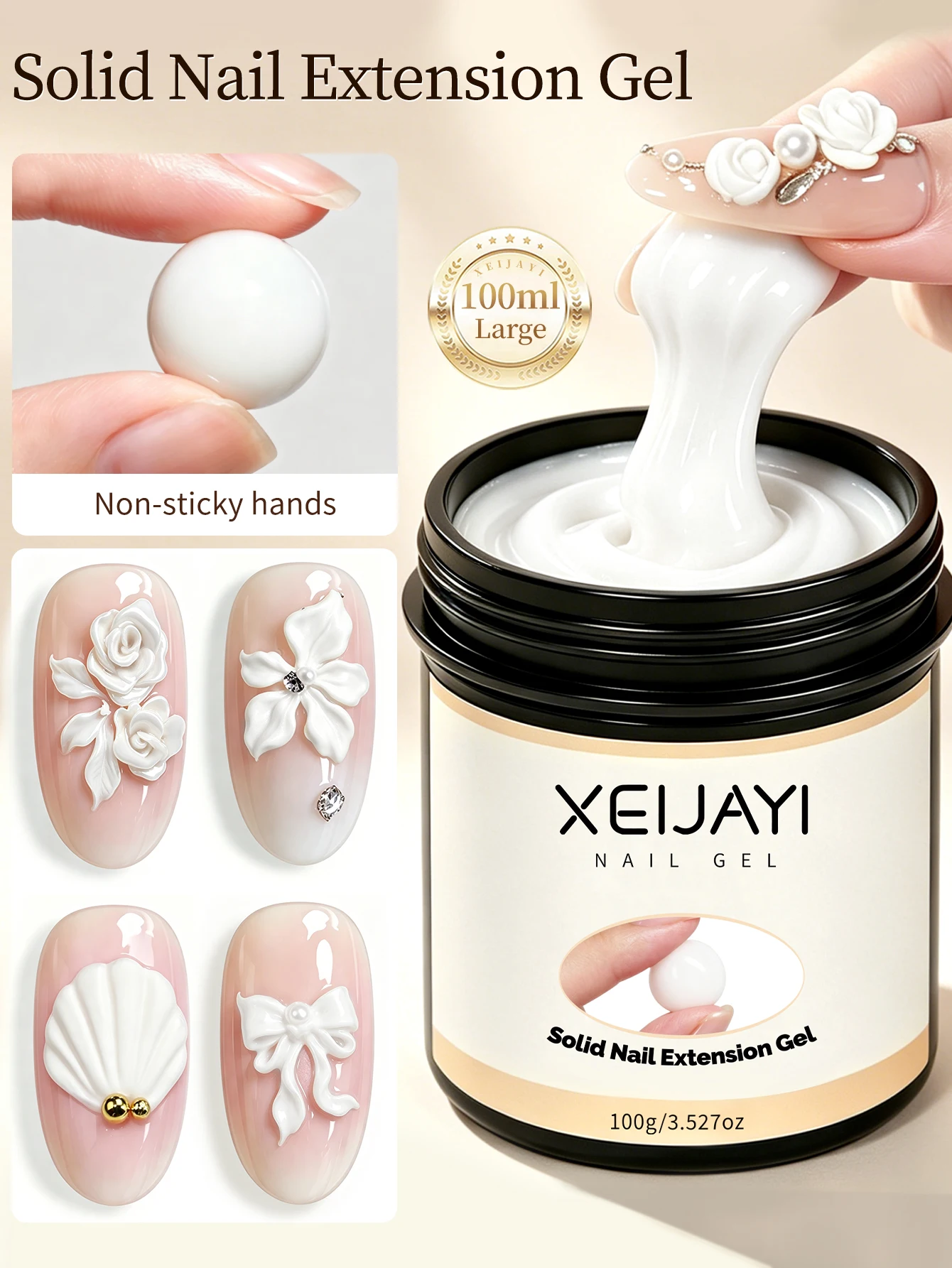 1 Stück 100g Weißes Nagelverlängerungsgel, 3D-Modelliergel für Naturnagelspitzen, UV/LED-Gel mit Hochglanz-Finish, ablösbar. – Detail 3