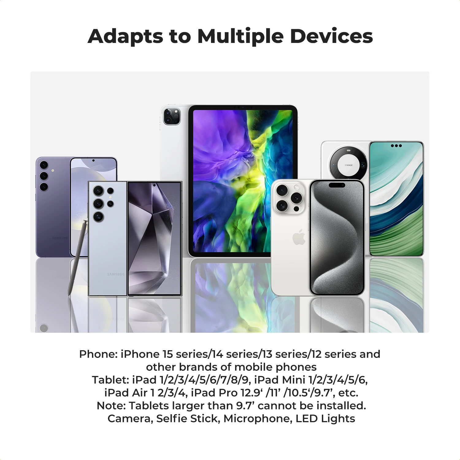 K&F Concept タブレットと携帯電話用三脚マウントアダプターホルダー、iPhone 17/16/15/14/13/12 Pro Max Huawei対応調整可能クランプ