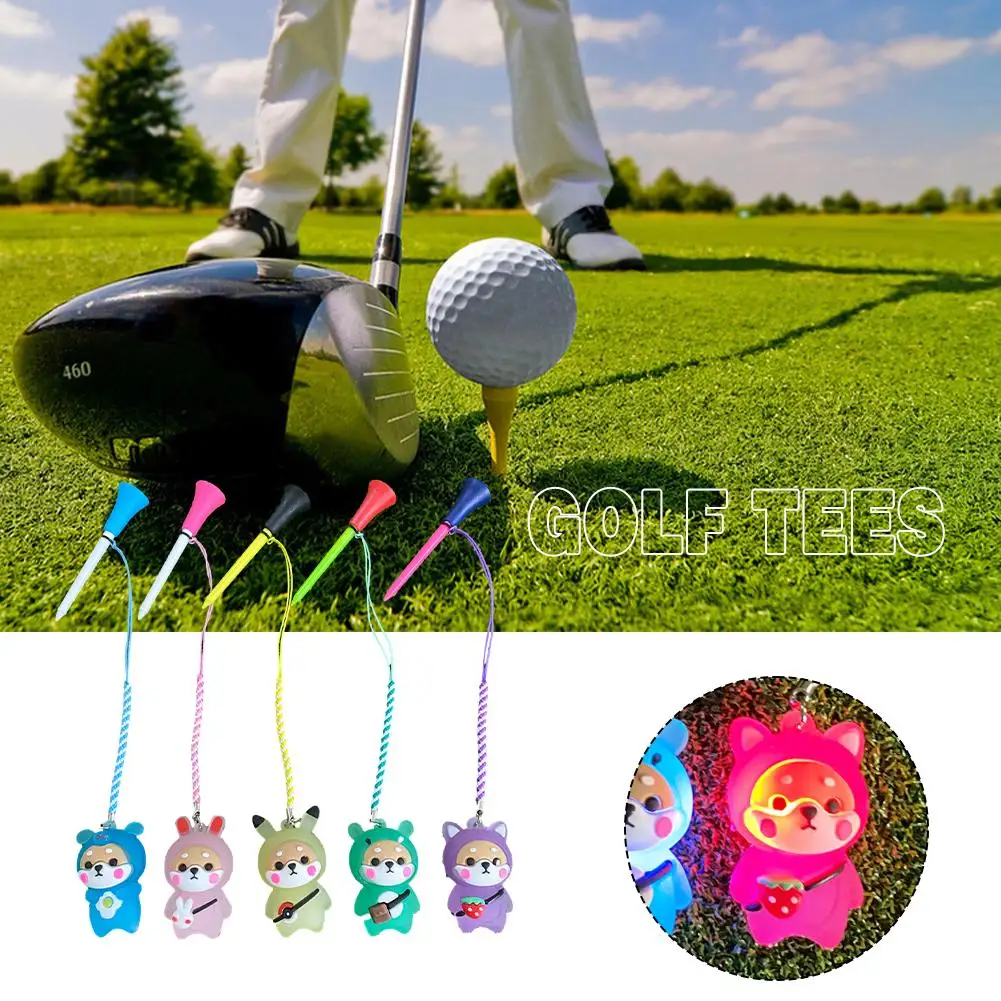 1Pcs Golf Rubber Tees With Flashing Light Cartoon Cute Prevent Loss Golf Ball Holder With Braided Rope Outdoor Golf Accessory