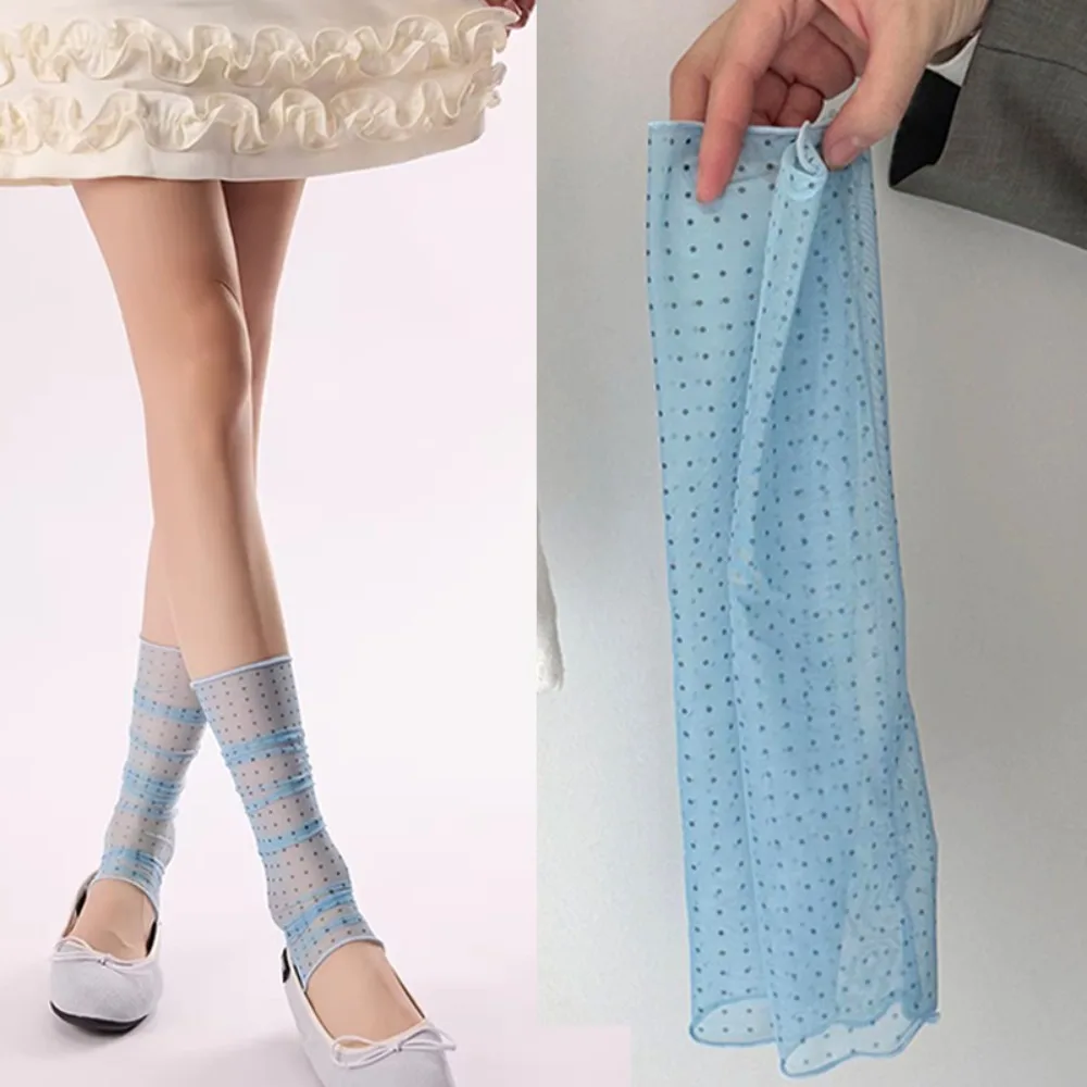 Fashion Ultra-thin Polka Dot Sock Skin-friendly Soft Mid-calf Socks Breathable Women Silk Sheer Stacked Socks Summer