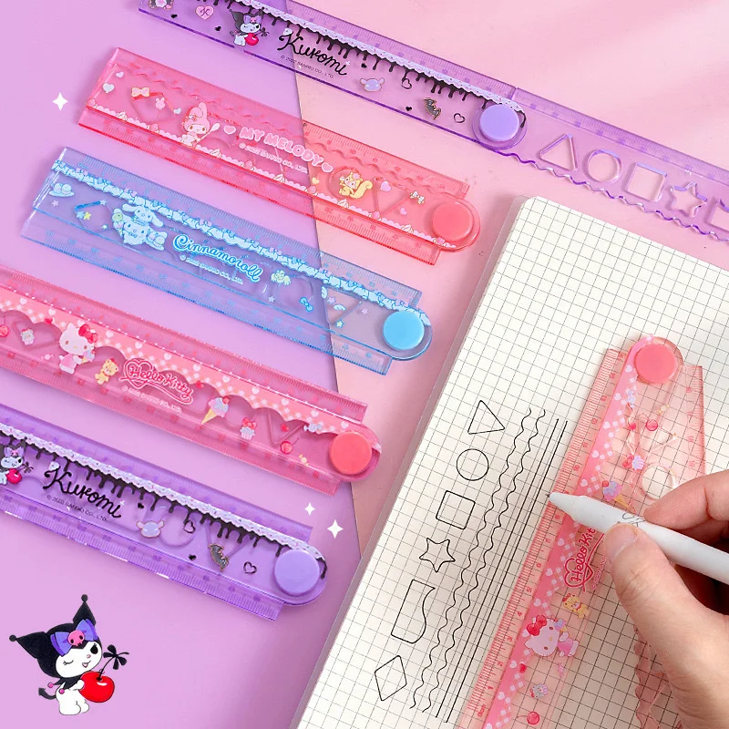 16 pcs/lot Sanrio Kuromi Melody Cat Ruler Cute Folding Rulers Bookmark Drawing Tool Promotional Stationery Gift School Supplies