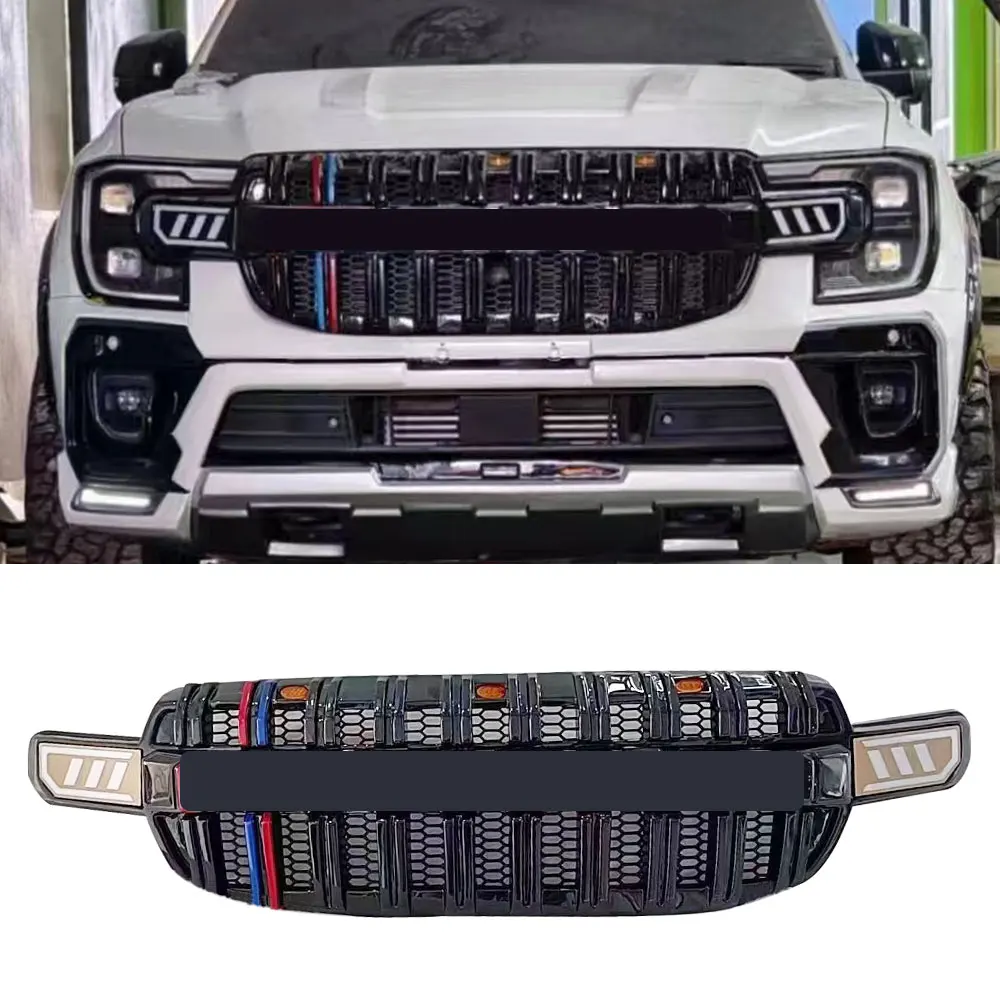 Front Mesh Grille Front Bumper Grill w/ Light for Ford Everest 2022 2023 2024+