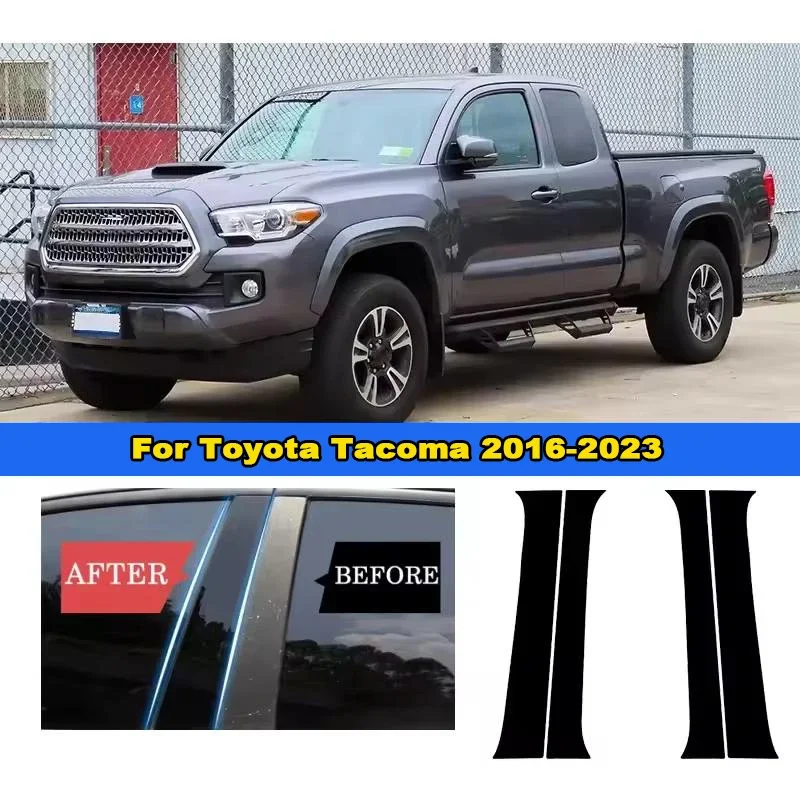 

Для Toyota Tacoma 2016 2023, глянцевая черная наклейка из углеродного волокна с зеркальным эффектом, ПК, наклейка на окно, дверь, колонна, крышка стойки BC