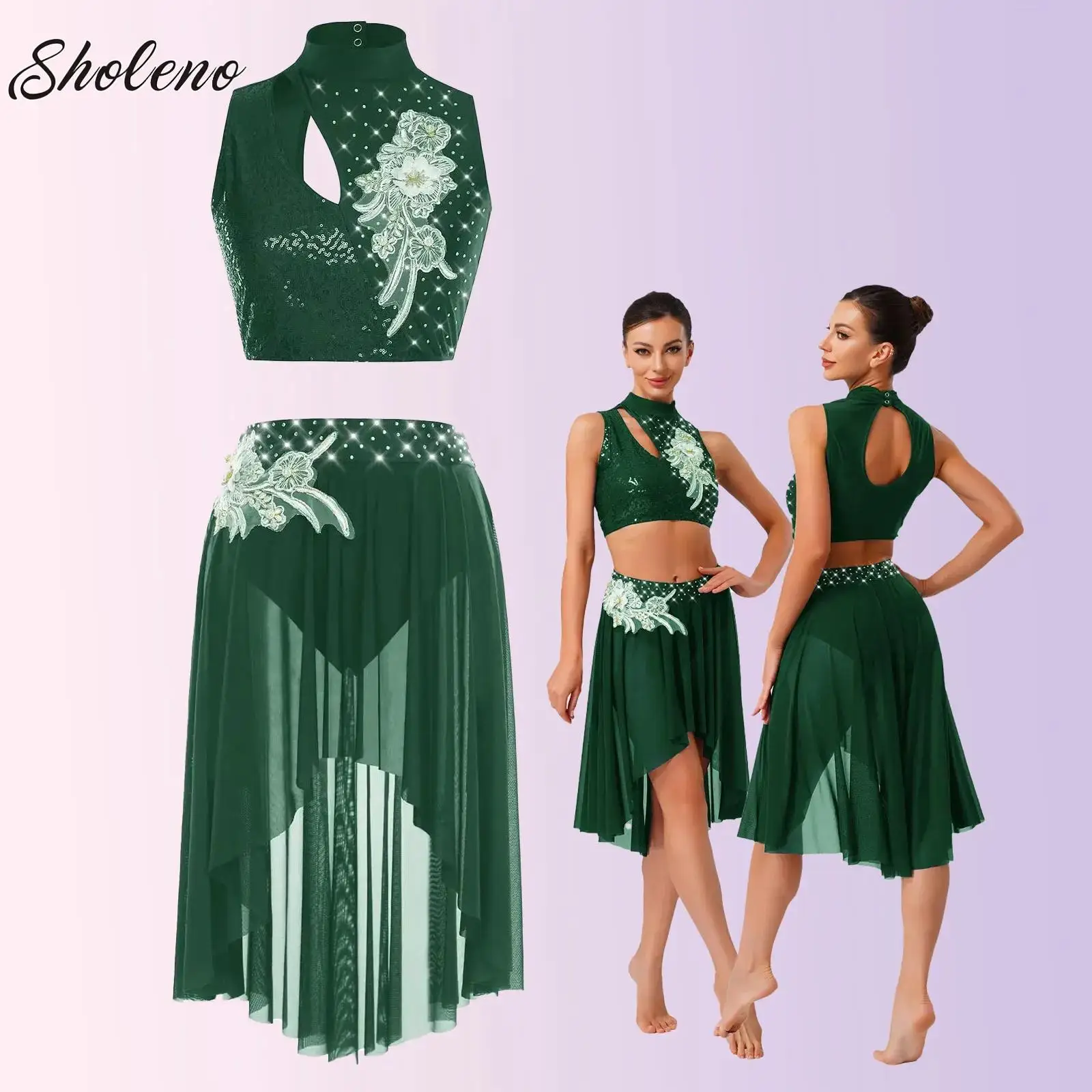 

Women Lyrical Modern Outfits Praise Dance Performance Costume Figure Skating Rhythmic Gymnastics Athletic Activewear Dancewear