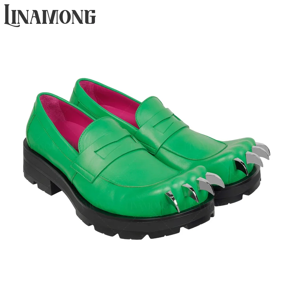 

Мужские кожаные лоферы с острыми шипами и принтом когтей, дизайнерские, разноцветные, на толстой подошве, элегантные туфли без шнурков