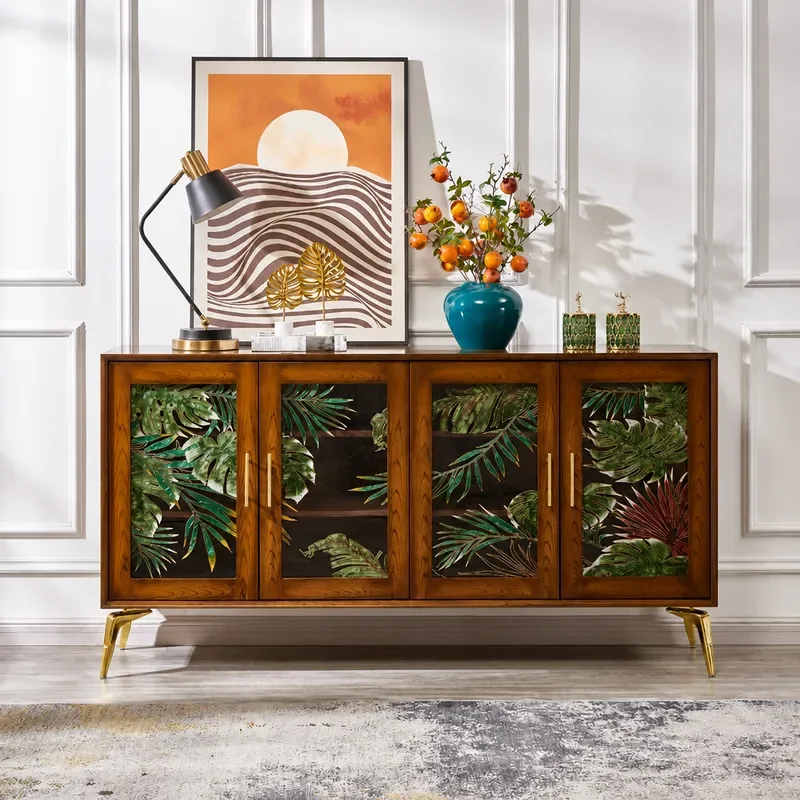 Enamel Color Side Cabinet Four Door Dust Proof Glass Display Cabinet Personalized Art Furniture High End Entrance Storage