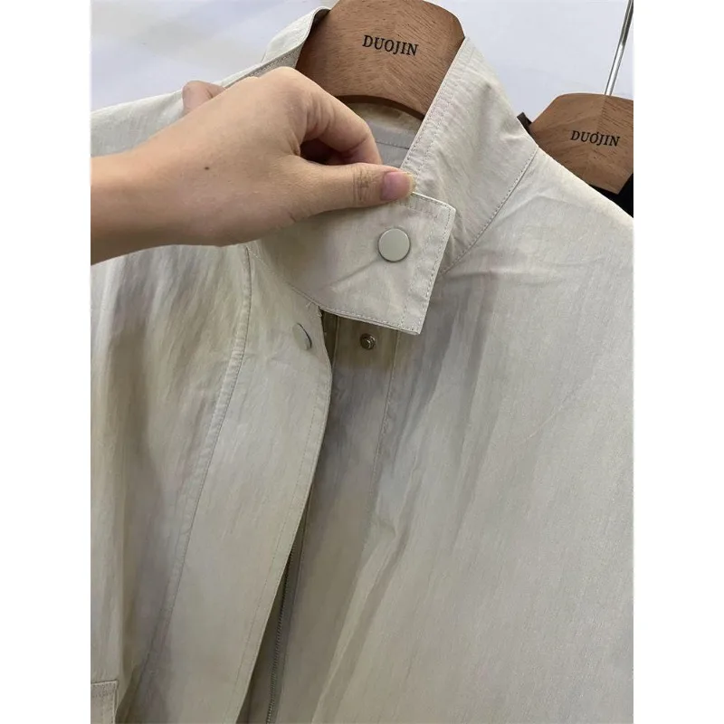 معطف نسائي جديد لربيع وخريف 2025 عالي الجودة بياقة واقفة صغيرة فضفاضة غير رسمية للعمل قصير #5