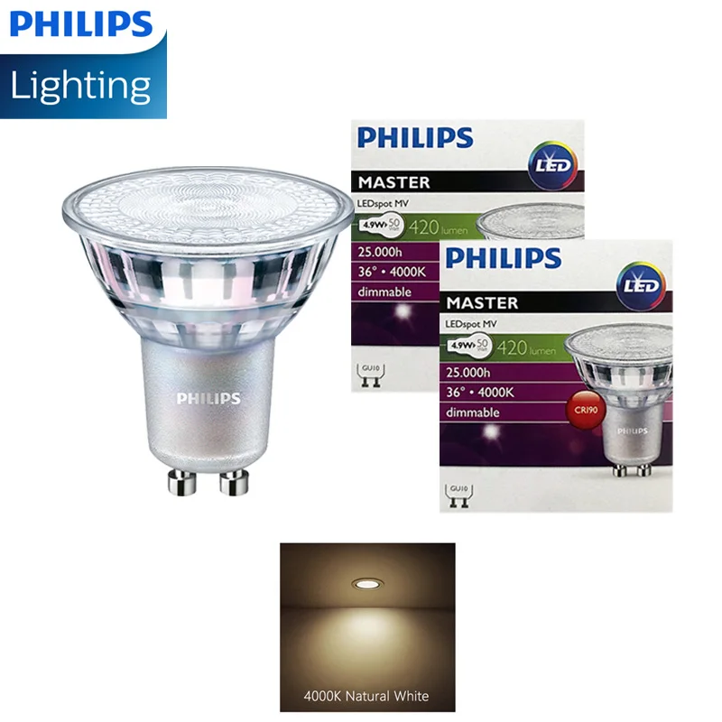 Philips GU10 PAR16 MASTER LEDspot Bulb Dimmable 4.9W 4000K Warm White 220-240V Replaces 50W Halogen GU10 Lamp
