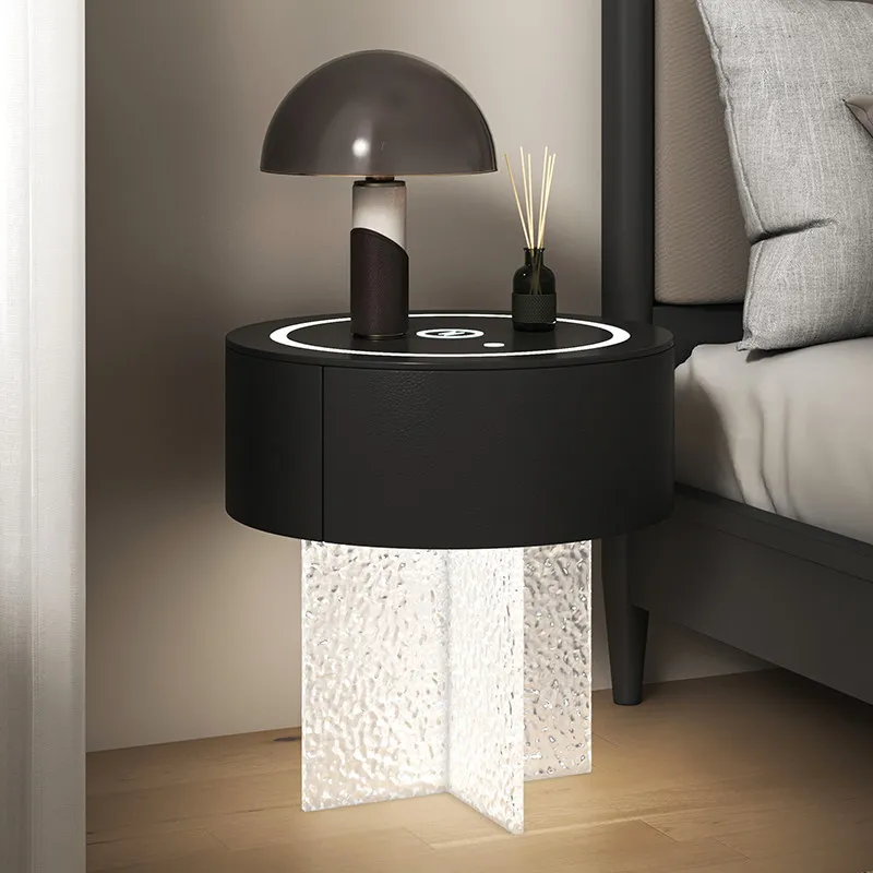 Smart three-color light wireless charging bedside table, acrylic stone pattern Italian - view 2