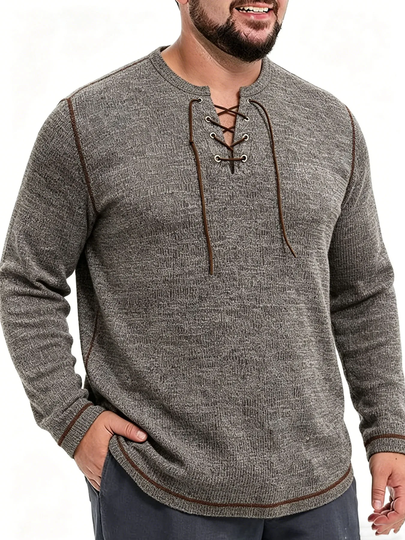 Frühling Sommer Herren Übergrößen Langarm T-Shirt Lässiger Retro Rundhals Einfarbiger Pullover Übergroßes Oberteil
