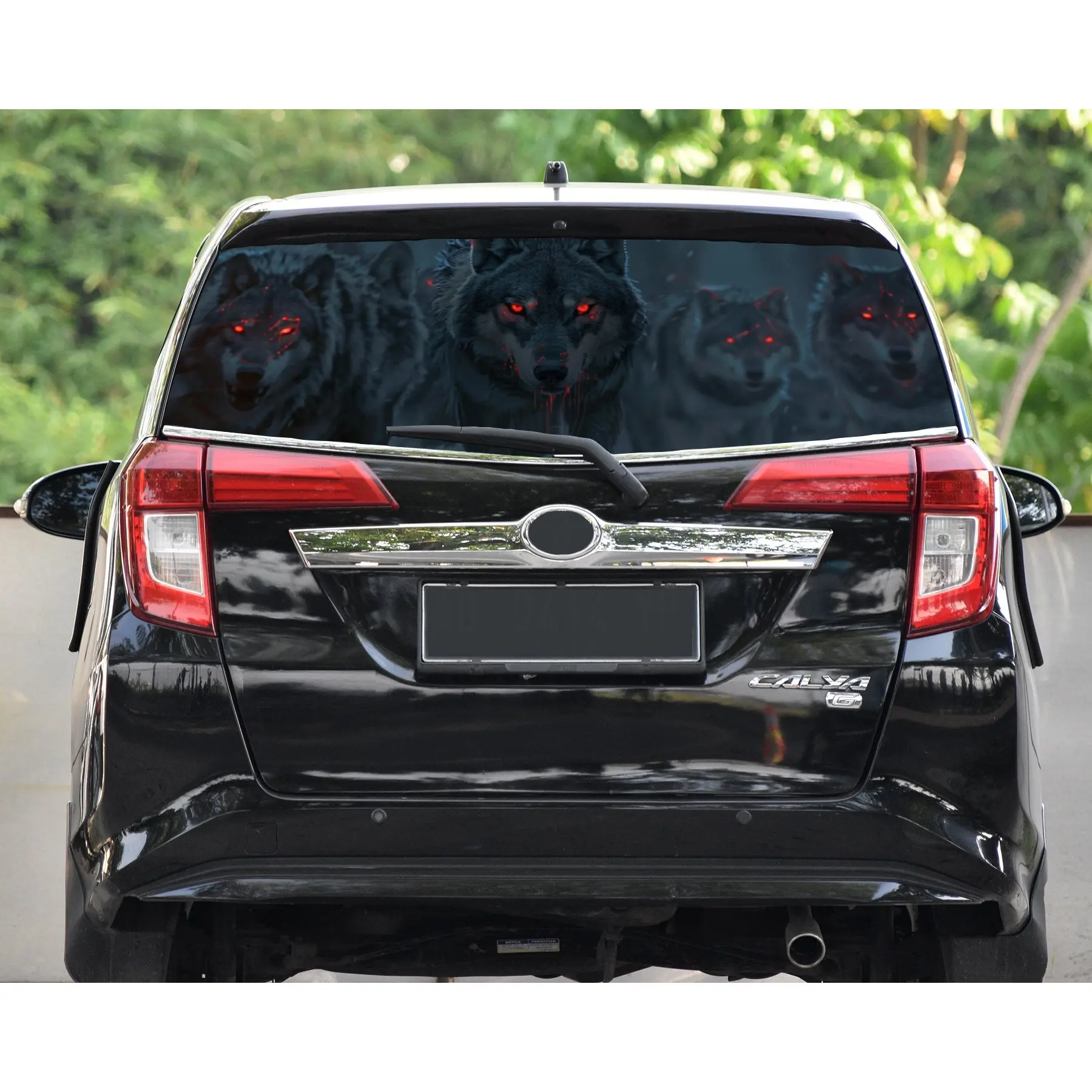 Dark Blood Wolves PVC Perforated Car Vinyl Wraps, Privacy Enhancing Design for Rear Window, Car Rear Windshield Sticker for Most