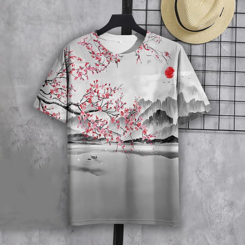 

Chinese Style T-Shirts Landscape Graphic 3D Print Men Short Sleeve Vintage T Shirt Oversized Y2K Harajuku Tees Tops Kid Clothing