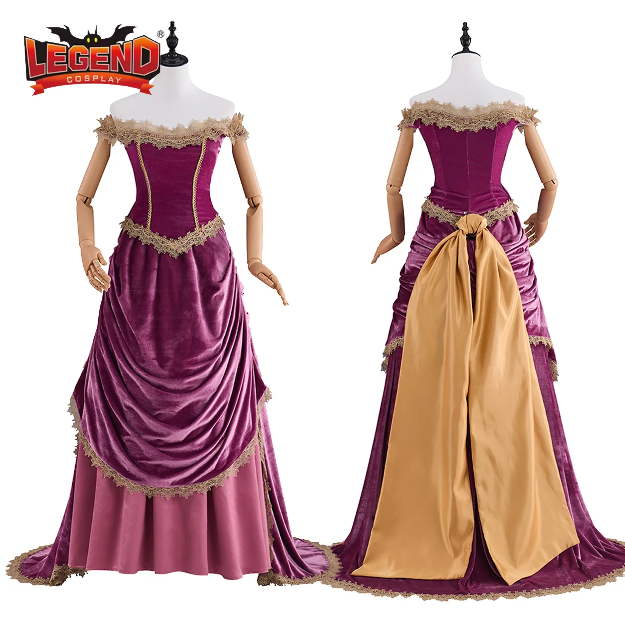 

1860s Victorican Women Purple Off Shoulder Dress Female Fashion Bustle Robe Gown Ball Dress Halloween Party Outfit