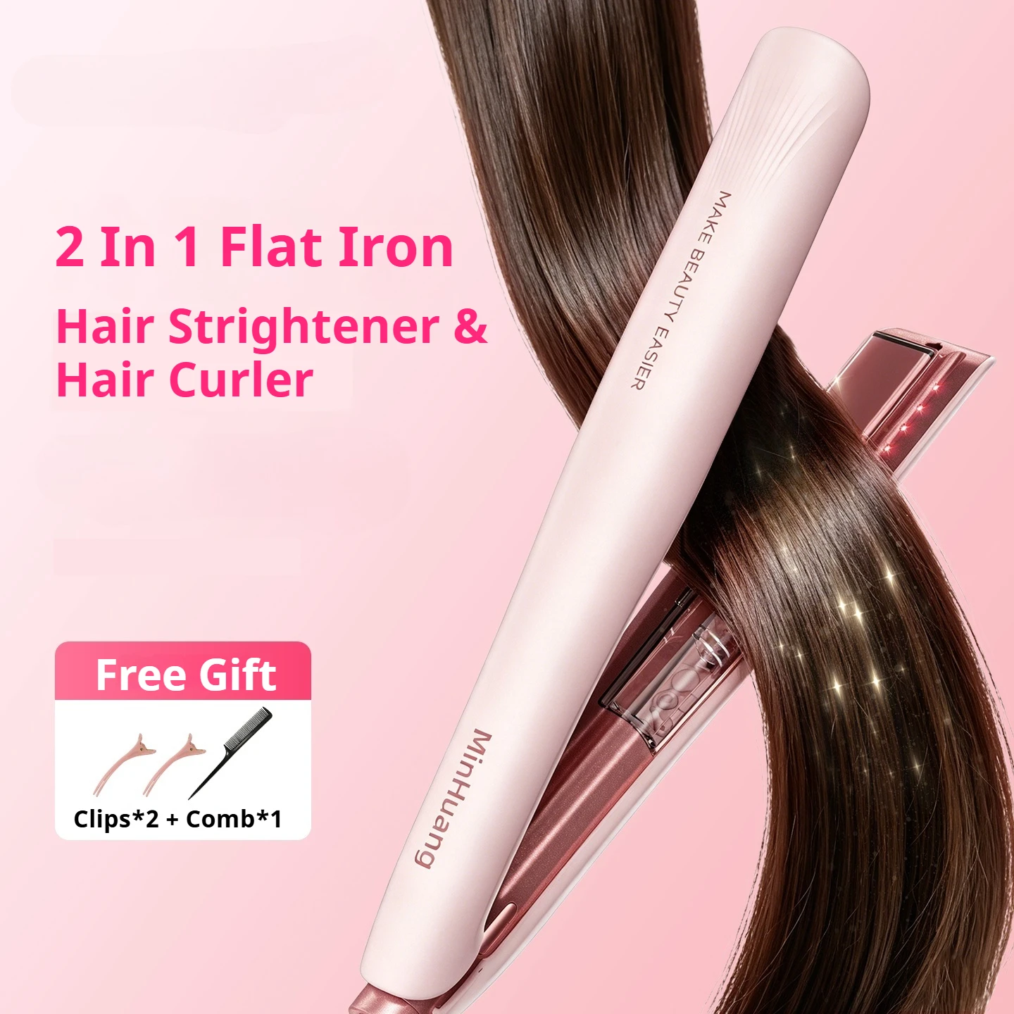 Hair Straightener 3 in 1 Flat Iron 100 Million Negative Ions 3 Temperature Settings Fast Heating 3 in 1 Straighten and Curl