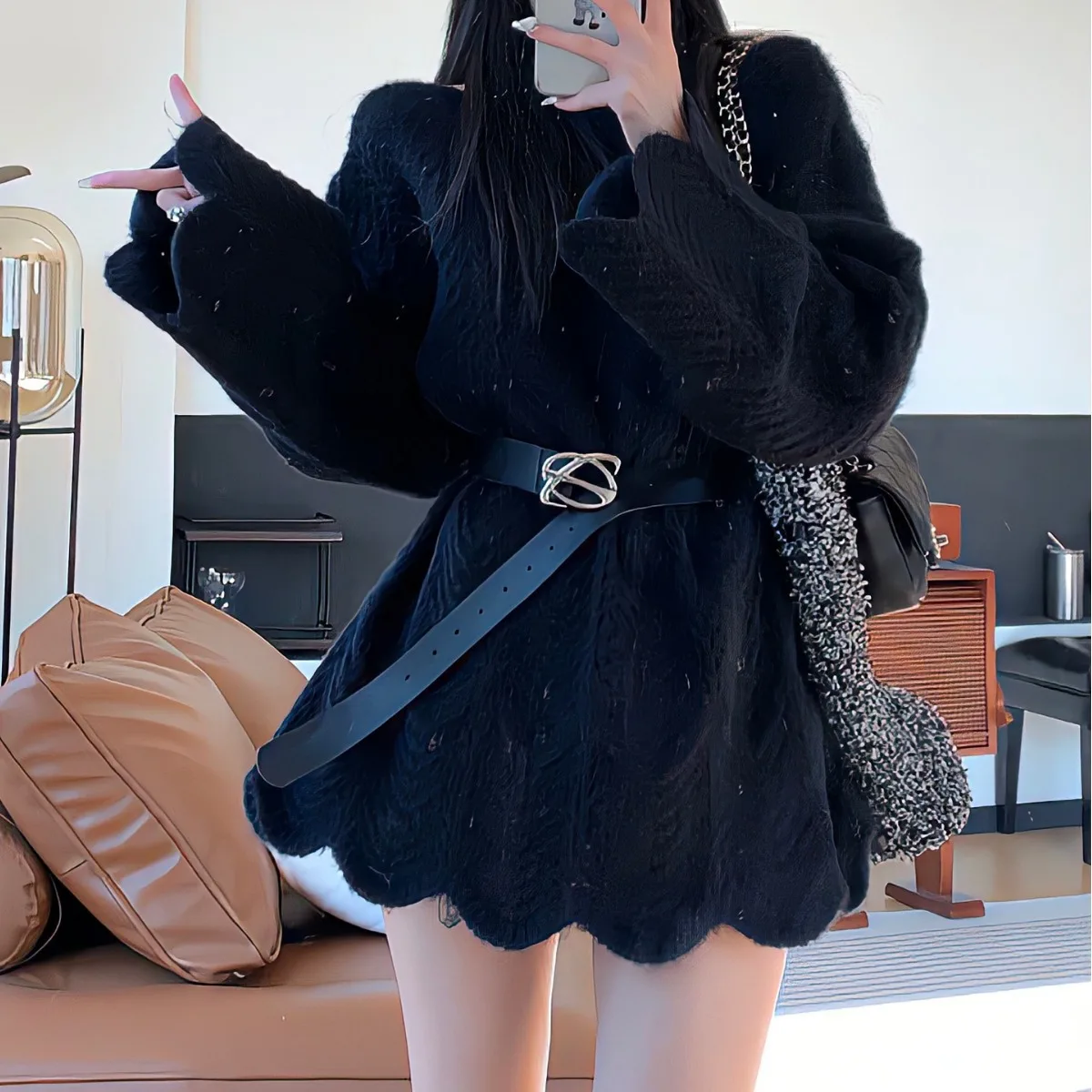 

Knee Length Pullovers Blue Y2K Sweaters Jumpers Women Mock-Two-Pieces Chunky Sportswear Alt-Goth Female Cosy Panelled Modal Soft