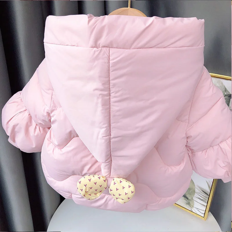 Girls\' Winter Cotton Coat 2023 New Korea Casual Sweet Big Hooded Without Scarf Pink Short Loose Thickened Children\'s Warm Jacket