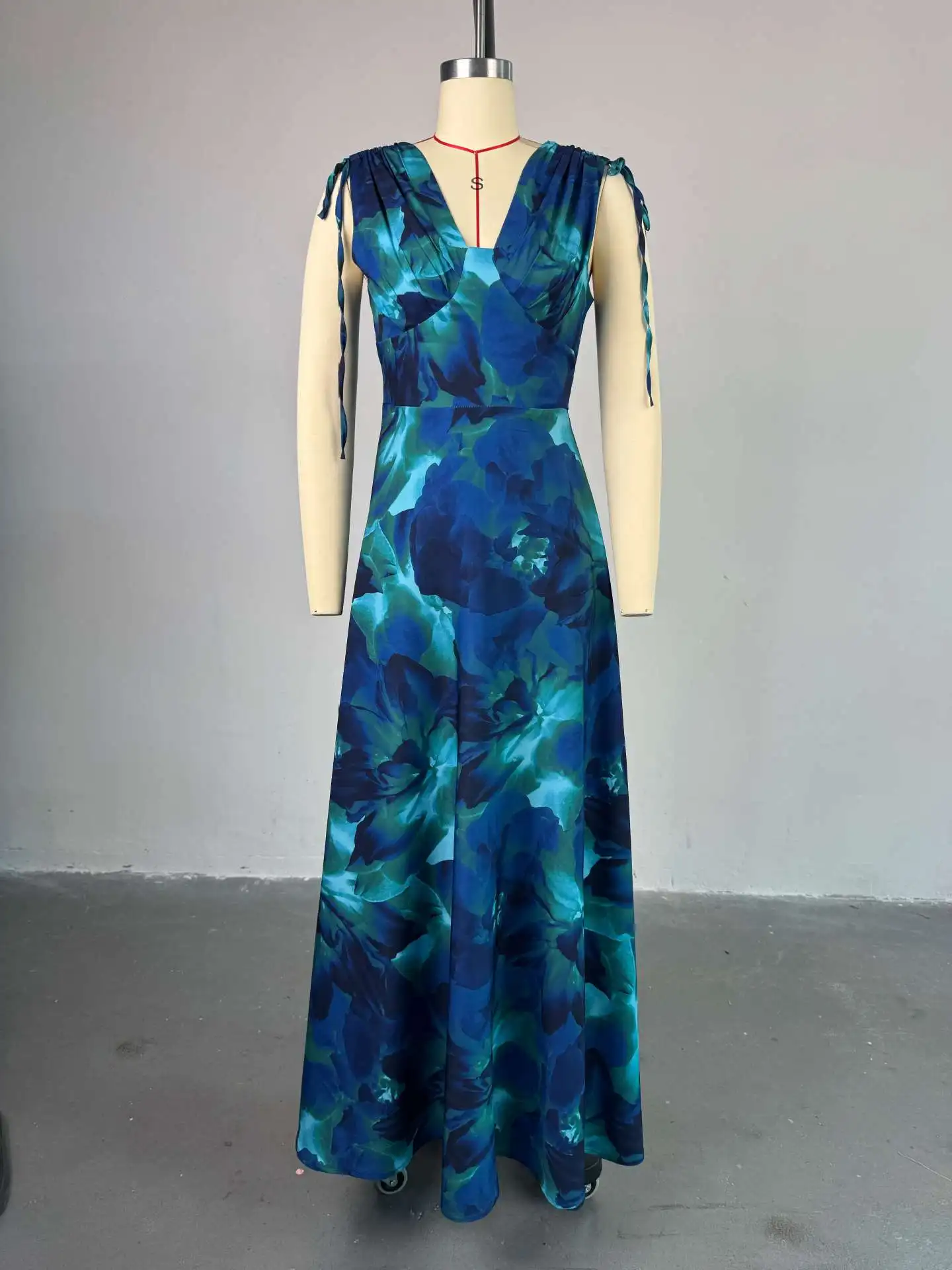 Women's Dresses Summer New Fashion Tie dye printing V-Neck Hanging Neck High Waisted Sleeveless A-Line Dress Casual Midi Dress