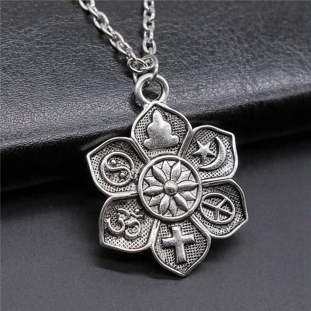 1pcs Religion Buddha Cross Om Taoist Peace Islam Woman Chains Materials Jewellery Wholesale Chain Length 70cm OR 45+4cm