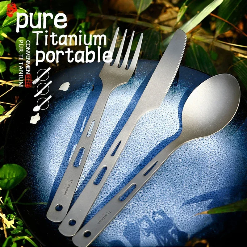 

3pcs Titanium Spoon Fork Knife Bacteriostatic Flatware Ultralight Camping Tableware for Outdoor Travel Picnic Kitchen Tool Keith