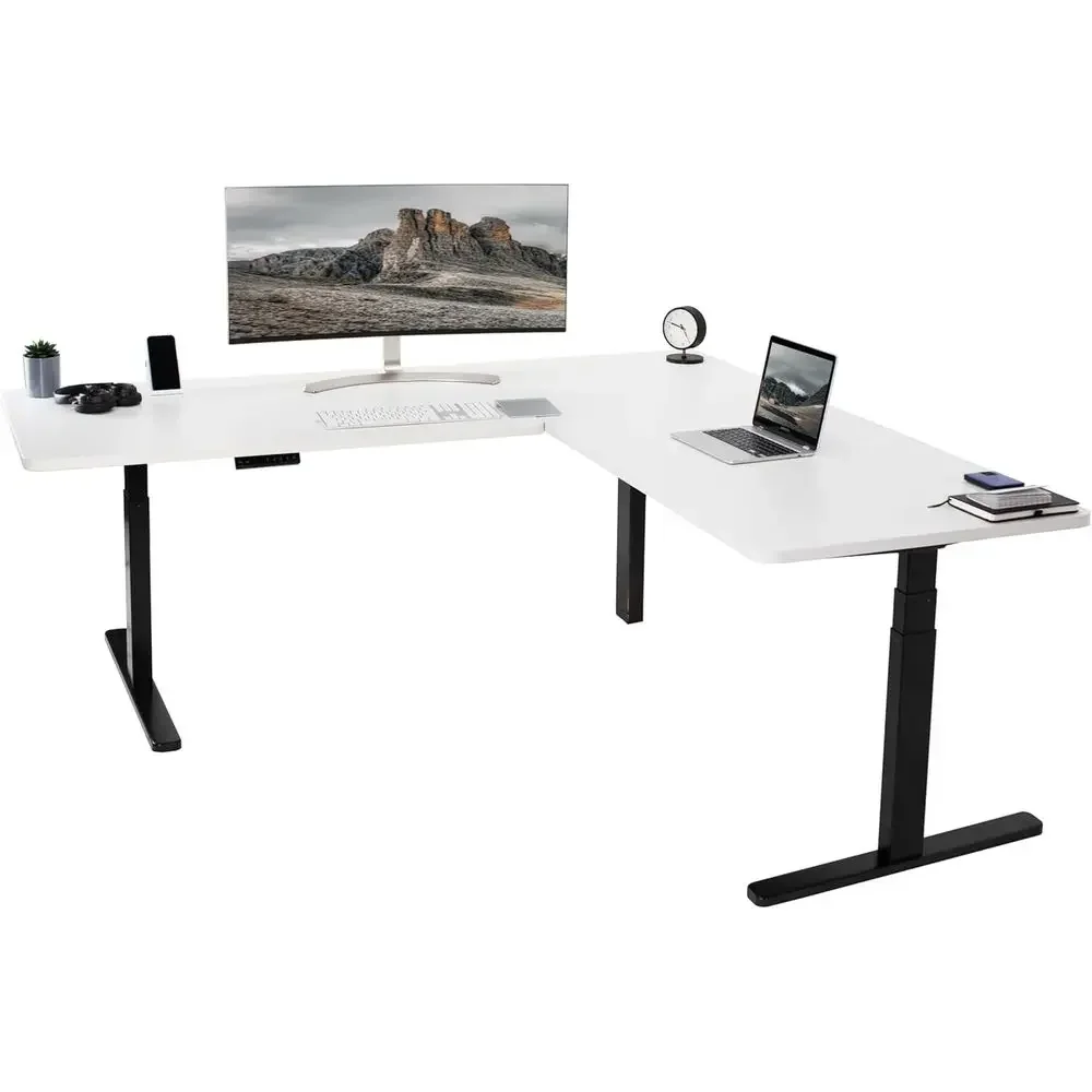 

L-Shaped Electric Adjustable Desk, 77x71 inches, Dual 30 Deep Tops, Black, Memory Control