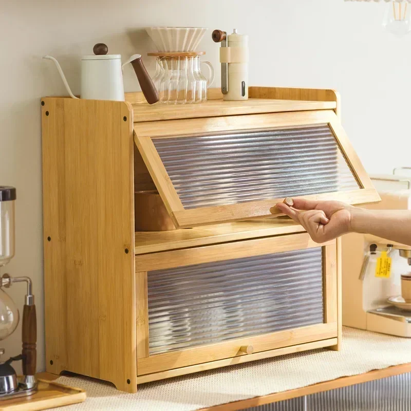 Modern Desktop coffee cup storage box mug tea set shelf water cup cosmetics shelf solid wood bamboo with lid