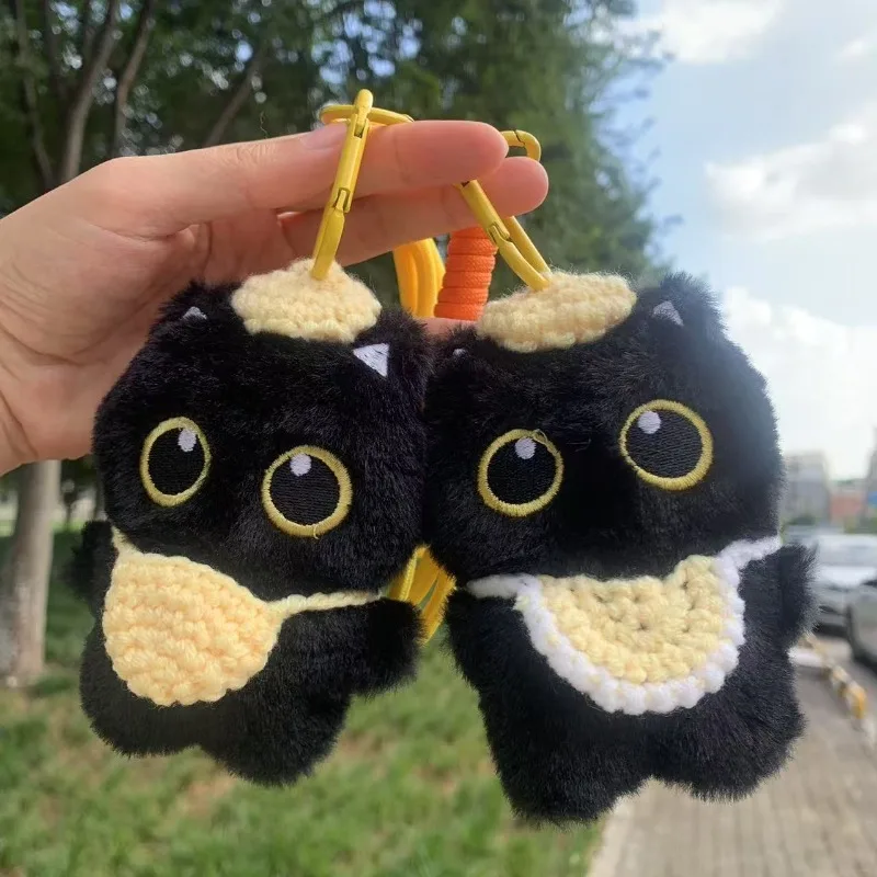 Llaveros de peluche con gatito negro Kawaii, bonito bolso de gato, colgante, mochila, adorno, decoración de animales de peluche de dibujos animados, regalos