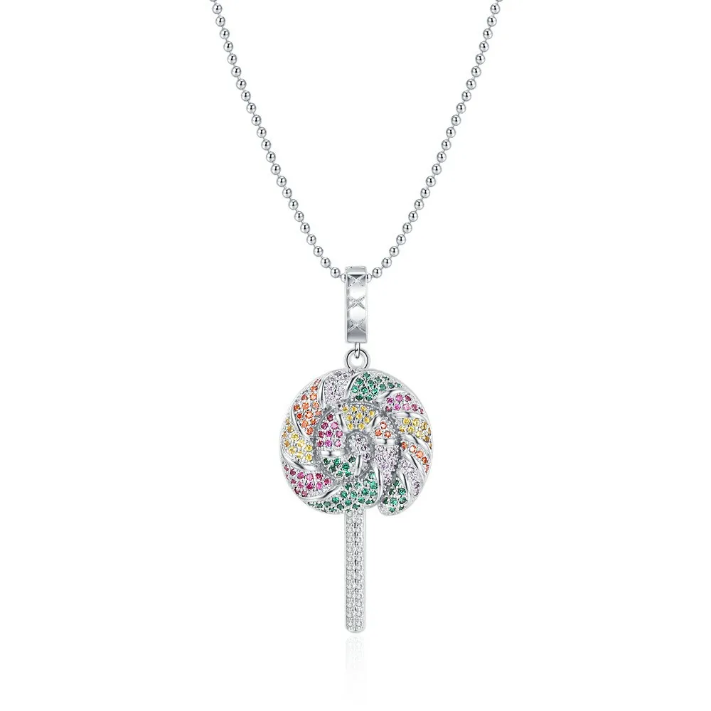 S925 Sterling Silver Rainbow Lollipop Pendant Necklace for Women (40cm + 3.5cm) Free Shipping on Luxury Jewelry