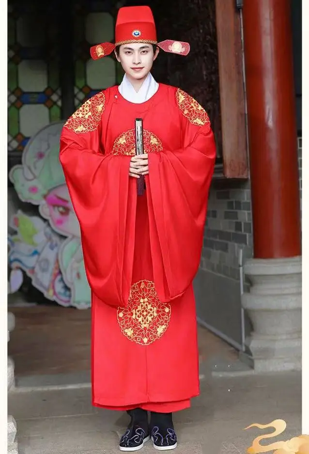 Men's Red Hanfu Traditional Chinese Embroiderd Clothing Ancient Scholar Uniforms Halloween Cosplay Costume Wedding Groom Suits - view 6