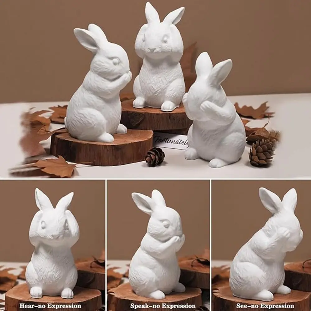 Moules en résine Hear-no Rabbit, 3 pièces, transparents, sans parler, sans lapin, mignons, animaux 3D, pour l'artisanat en résine époxy