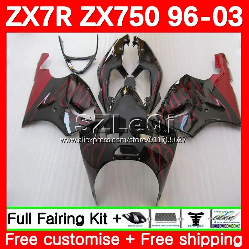 Body Kit For KAWASAKI NINJA ZX750 ZX 7R 7 R Red flames 750 ZX7R 96 97 98 99 103No.18 ZX-750 ZX-7R 2000 2001 2002 2003 Fairing