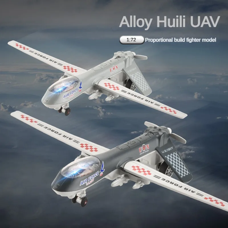 1:72 27CM Alloy Drone Reconnaissance Aircraft Model Sound Light Pull Back American Eagle Drone Reconnaissance Aircraft Model