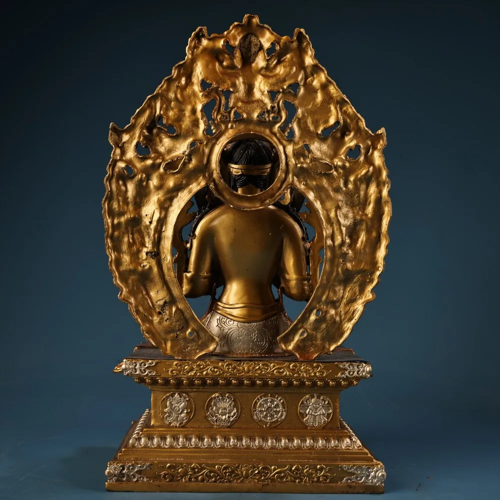 Nepal Tibet High Relief Maitreya Buddha Statue Gold Silver Engraved Vintage Craft Home Decor Gift