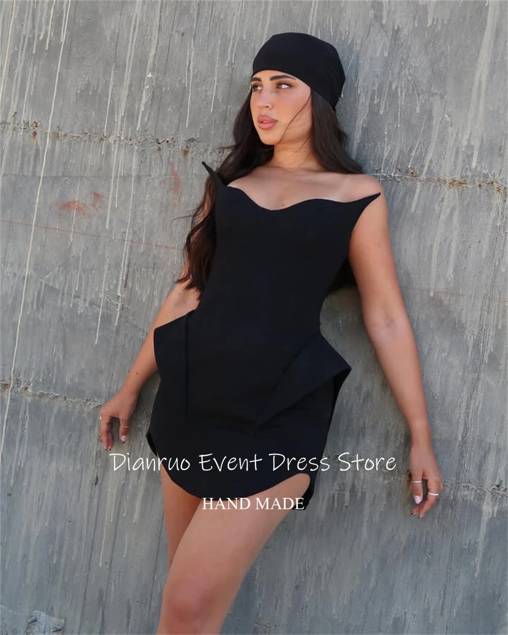 فستان Dianruo أنيق أسود للحفلات الراقصة فستان قصير بدون أكمام لحفلات العودة للوطن منفعل برباط من الخلف من فيستدوس دي بودا بارا فييستاس مخصص