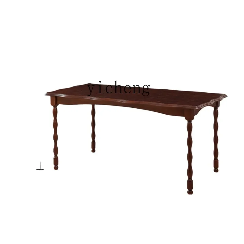 

TQH French retro petal solid wood dining table rectangular log workbench living room home antique table