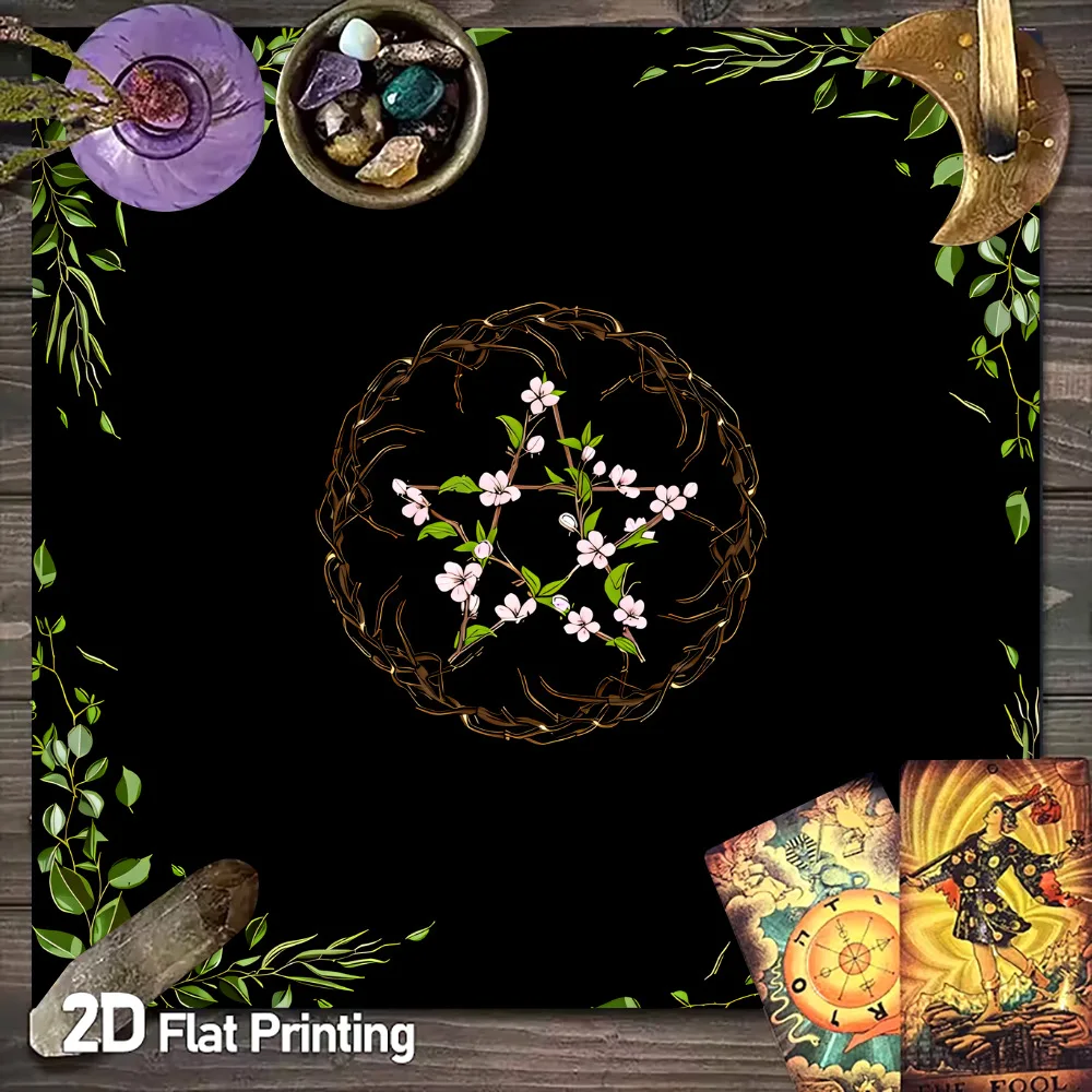 VIKAMA Golden Snake Lotus Tarot Tablecloth Occult Sacred Ritual Mat Witchcraft Spiritual Altar Background Cloth