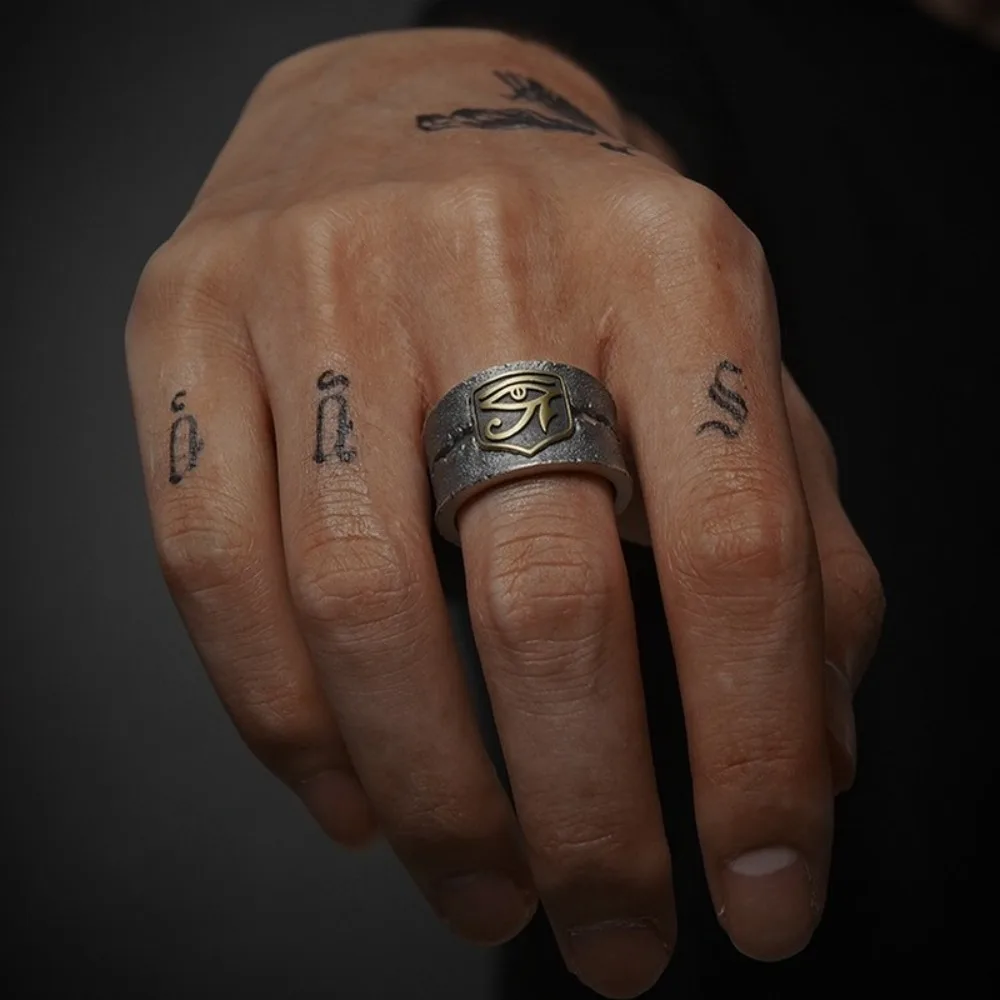 Fashion Trend European and American Men\'s Ring Hip Hop Eye of Horus Retro Personality Ring Open Ring Party Accessories